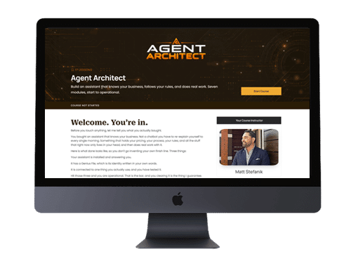 The Agent Architect members area on a desktop monitor